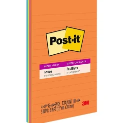Post-it Sticky Notes<Super Sticky Notes, 5" x 8", Energy Boost Collection, Lined, 45 Sheet/Pad, 4 Pads/Pack (5845SSUC)