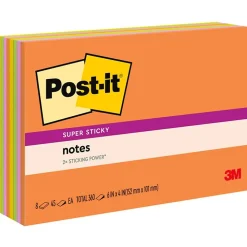Post-it Sticky Notes<Super Sticky Notes, 4" x 6", Energy Boost Collection, 45 Sheet/Pad, 8 Pads/Pack (6445SSP)
