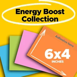 Post-it Sticky Notes<Super Sticky Notes, 4" x 6", Energy Boost Collection, 45 Sheet/Pad, 8 Pads/Pack (6445SSP)
