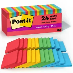 Post-it Sticky Notes<Super Sticky Notes, 3" x 3", Collection, 70 Sheet/Pad, 24 Pads/Pack (65424SSANCP)