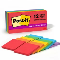 Post-it Post-It Notes<Super Sticky Notes, 3" x 3", Playful Primaries Collection, 90 Sheet/Pad, 12 Pads/Pack (65412SSAN)