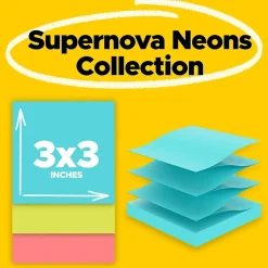 Post-it Post-It Notes<Super Sticky Pop-up Notes, 3" x 3", Supernova Neons Collection, 90 Sheet/Pad, 10 Pads/Pack (R330-10SSMIA)