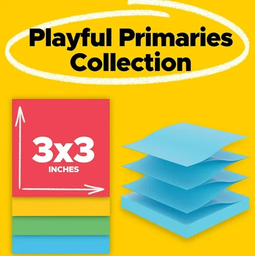 Post-it Post-It Notes<Super Sticky Pop-up Notes, 3" x 3", Playful Primaries Collection, 90 Sheet/Pad, 18 Pads/Pack (R330-18SSAN-CP)