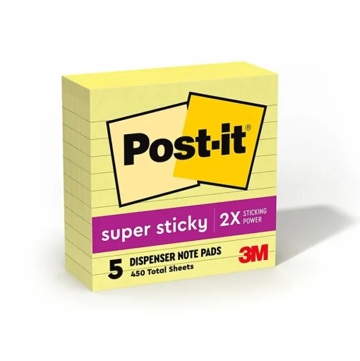 Post-it Sticky Notes<Super Sticky Pop-up Notes, 4" x 4", Canary Collection, Lined, 90 Sheet/Pad, 6 Pads/Pack (R440YWSS)