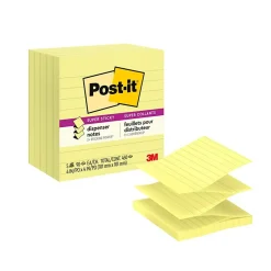 Post-it Sticky Notes<Super Sticky Pop-up Notes, 4" x 4", Canary Collection, Lined, 90 Sheet/Pad, 6 Pads/Pack (R440YWSS)