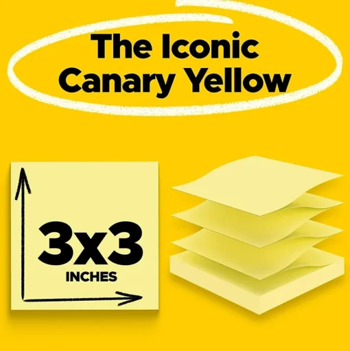 Post-it Sticky Notes<Super Sticky Pop-up Notes, 4" x 4", Canary Collection, Lined, 90 Sheet/Pad, 6 Pads/Pack (R440YWSS)