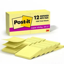 Post-it Sticky Notes<Super Sticky Pop-up Notes, 3" x 3", Canary Collection, 90 Sheet/Pad, 12 Pads/Pack (R33012SSCY)
