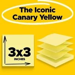 Post-it Sticky Notes<Super Sticky Pop-up Notes, 3" x 3", Canary Collection, 90 Sheet/Pad, 12 Pads/Pack (R33012SSCY)