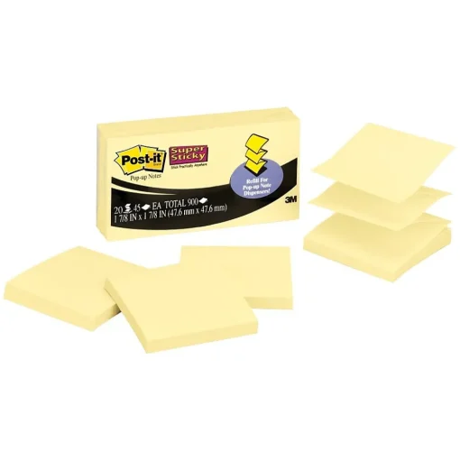 Post-it Post-It Notes<® Super Sticky Refill Pop-up Notes, Canary Yellow, 2" x 2", 20/Pk