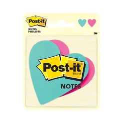 Post-it Post-It Notes<Super Sticky Removable Notes, 3" x 3" Hearts, Assorted Colors, 75 Sheets/Pad, 2 Pads/Pack (7350-HRT)