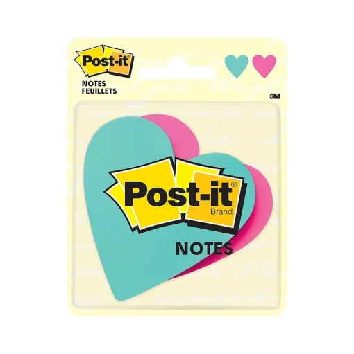 Post-it Post-It Notes<Super Sticky Removable Notes, 3" x 3" Hearts, Assorted Colors, 75 Sheets/Pad, 2 Pads/Pack (7350-HRT)