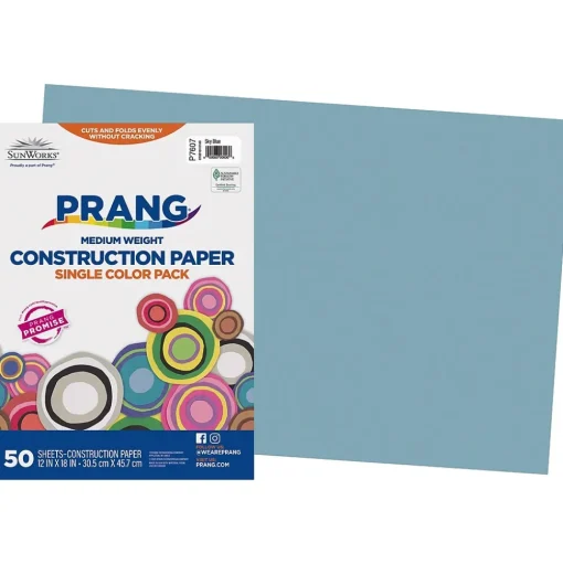 Prang Construction Paper<12" x 18" Construction Paper, Sky Blue, 50 Sheets/Pack (P7607-0001)