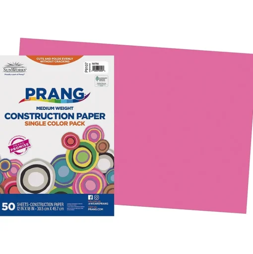 Prang Construction Paper<12" x 18" Construction Paper, Hot Pink, 50 Sheets/Pack (P9107-0001)