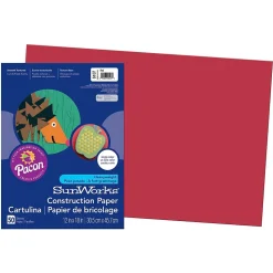 Prang Construction Paper<12" x 18" Construction Paper, Red, 50 Sheets/Pack, 5 Packs (PAC6107-5)
