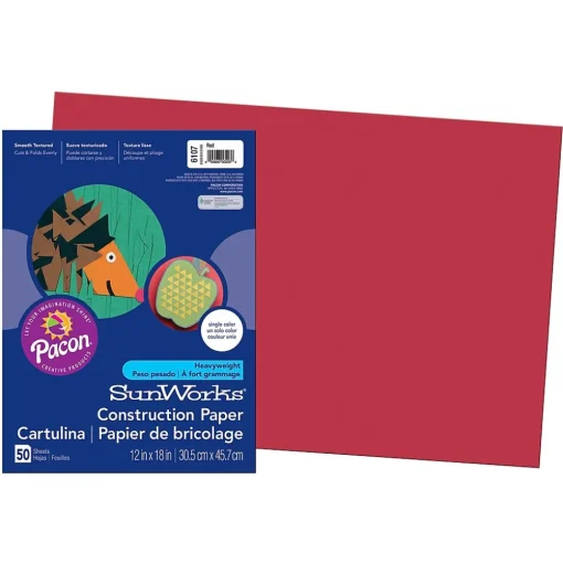 Prang Construction Paper<12" x 18" Construction Paper, Red, 50 Sheets/Pack, 5 Packs (PAC6107-5)