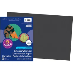 Prang Construction Paper<12" x 18" Construction Paper, Black, 50 Sheets/Pack, 5 Packs (PAC6307-5)