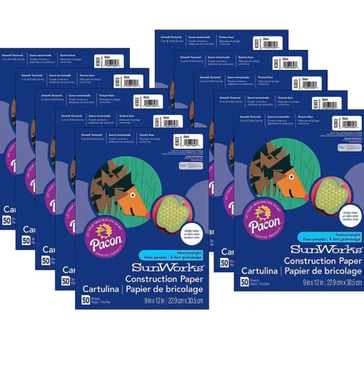 Prang Construction Paper<9" x 12" Construction Paper, Black, 50 Sheets/Pack, 10 Packs (PAC6303-10)