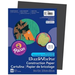 Prang Construction Paper<9" x 12" Construction Paper, Black, 50 Sheets/Pack, 10 Packs (PAC6303-10)