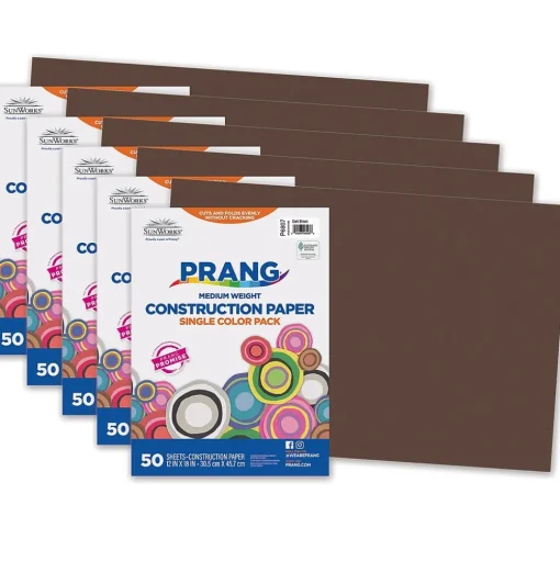 Pacon Construction Paper<Prang® Construction Paper, Dark Brown, 12" x 18", 50 Sheets Per Pack, 5 Packs (PAC6807-5)