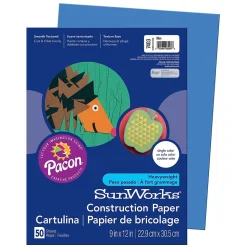 Pacon Construction Paper<Prang® Construction Paper, Blue, 9" x 12", 50 Sheets Per Pack, 10 Packs (PAC7403-10)