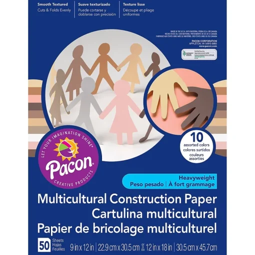 Prang Construction Paper<Shades of Me 12" x 18" Construction Paper, Assorted Skin Tone Colors, 50 Sheets/Pack, 5 Packs (PAC9512-5)