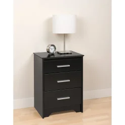 Prepac Storage Cabinets<™ 27" Coal Harbor 3 Drawer Tall Nightstand, Black