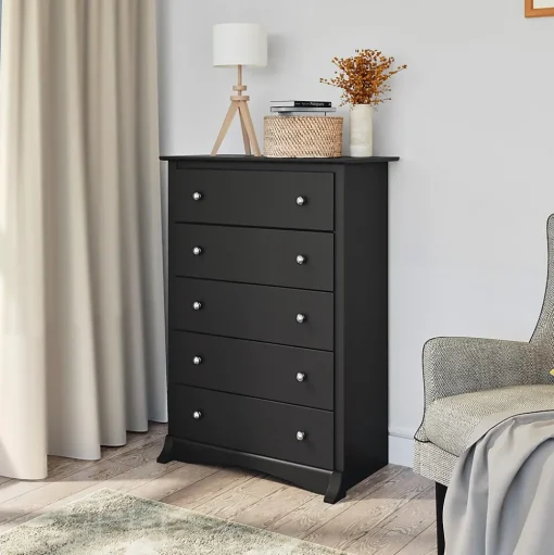 Prepac Storage Cabinets<44.75" Sonoma 5 Drawer Chest, Black (BDC-3345-K)
