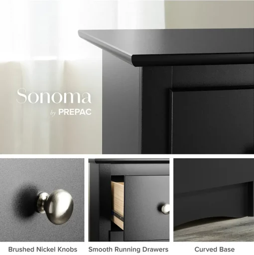 Prepac Storage Cabinets<44.75" Sonoma 5 Drawer Chest, Black (BDC-3345-K)