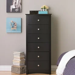 Prepac Storage Cabinets<™ 53.25" Sonoma Tall 6 Drawer Chest, Black