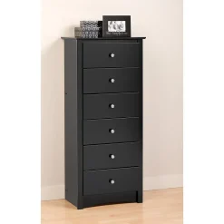 Prepac Storage Cabinets<™ 53.25" Sonoma Tall 6 Drawer Chest, Black