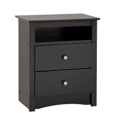 Prepac Storage Cabinets<™ 28" Sonoma Tall 2 Drawer Nightstand With Open Shelf, Black (BDC-2428)