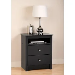 Prepac Storage Cabinets<™ 28" Sonoma Tall 2 Drawer Nightstand With Open Shelf, Black (BDC-2428)