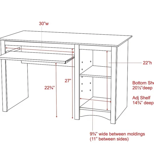 Prepac Computer Desks<48" W Computer Desk, Black (BDD-2948)