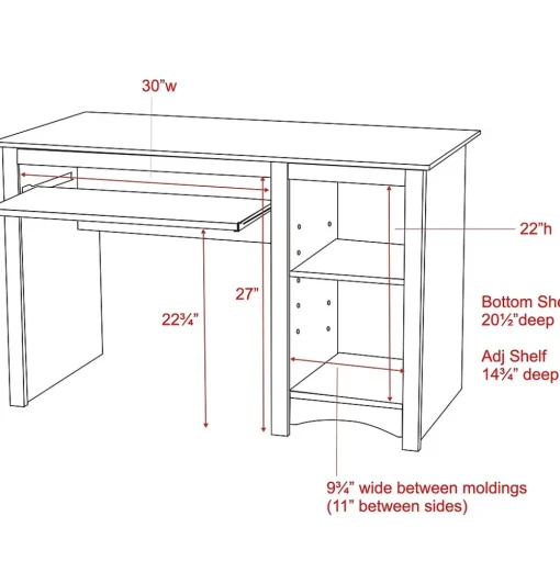 Prepac Computer Desks<48" W Computer Desk, Black (BDD-2948)