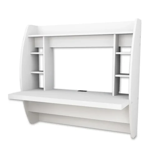 Prepac Computer Desks<42" Wall Mounted Floating Desk with Storage, White (WEHW-0200-1)
