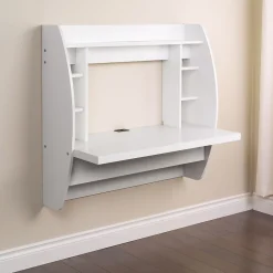 Prepac Computer Desks<42" Wall Mounted Floating Desk with Storage, White (WEHW-0200-1)