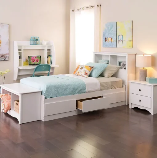 Prepac Computer Desks<42" Wall Mounted Floating Desk with Storage, White (WEHW-0200-1)