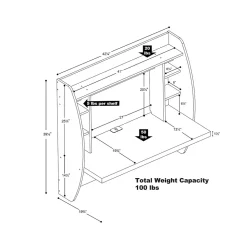 Prepac Computer Desks<42" Wall Mounted Floating Desk with Storage, White (WEHW-0200-1)