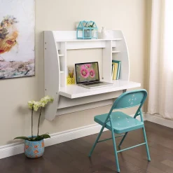 Prepac Computer Desks<42" Wall Mounted Floating Desk with Storage, White (WEHW-0200-1)