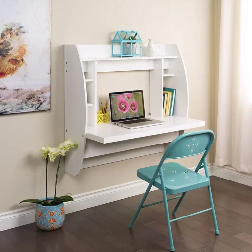 Prepac Computer Desks<42" Wall Mounted Floating Desk with Storage, White (WEHW-0200-1)