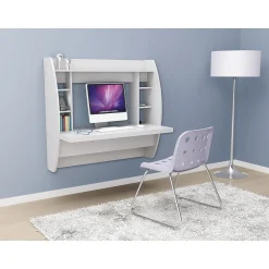 Prepac Computer Desks<42" Wall Mounted Floating Desk with Storage, White (WEHW-0200-1)