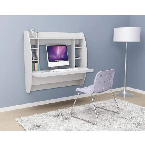 Prepac Computer Desks<42" Wall Mounted Floating Desk with Storage, White (WEHW-0200-1)