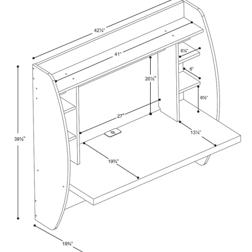 Prepac Computer Desks<42" Wall Mounted Floating Desk with Storage, White (WEHW-0200-1)