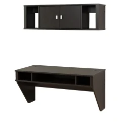 Prepac Computer Desks<Designer Floating Desk & Hutch Set, Washed Black (HRHW-0501-2M)