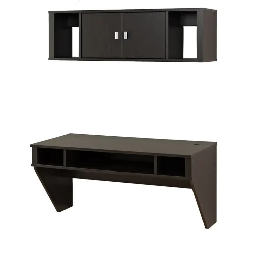 Prepac Computer Desks<Designer Floating Desk & Hutch Set, Washed Black (HRHW-0501-2M)