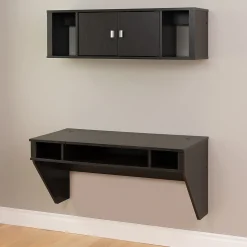 Prepac Computer Desks<Designer Floating Desk & Hutch Set, Washed Black (HRHW-0501-2M)