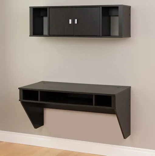 Prepac Computer Desks<Designer Floating Desk & Hutch Set, Washed Black (HRHW-0501-2M)