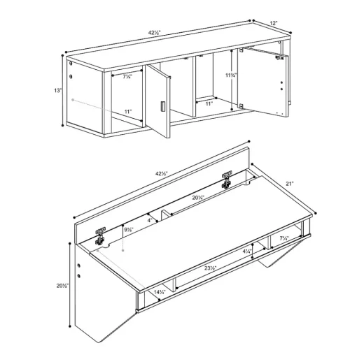Prepac Computer Desks<Designer Floating Desk & Hutch Set, Washed Black (HRHW-0501-2M)