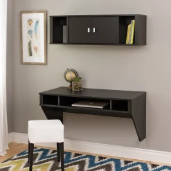 Prepac Computer Desks<Designer Floating Desk & Hutch Set, Washed Black (HRHW-0501-2M)