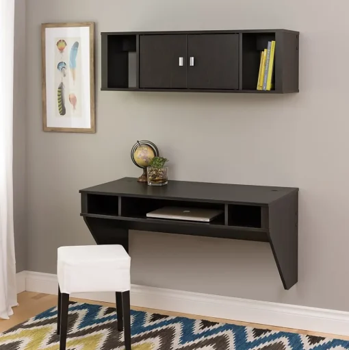 Prepac Computer Desks<Designer Floating Desk & Hutch Set, Washed Black (HRHW-0501-2M)